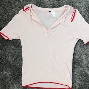 Thrifted Collar Tee: Light Pink and Red Trim